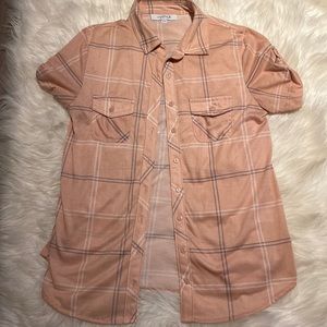 My style Womens Pink plaid with Blue Button down collared t-shirt Size Small